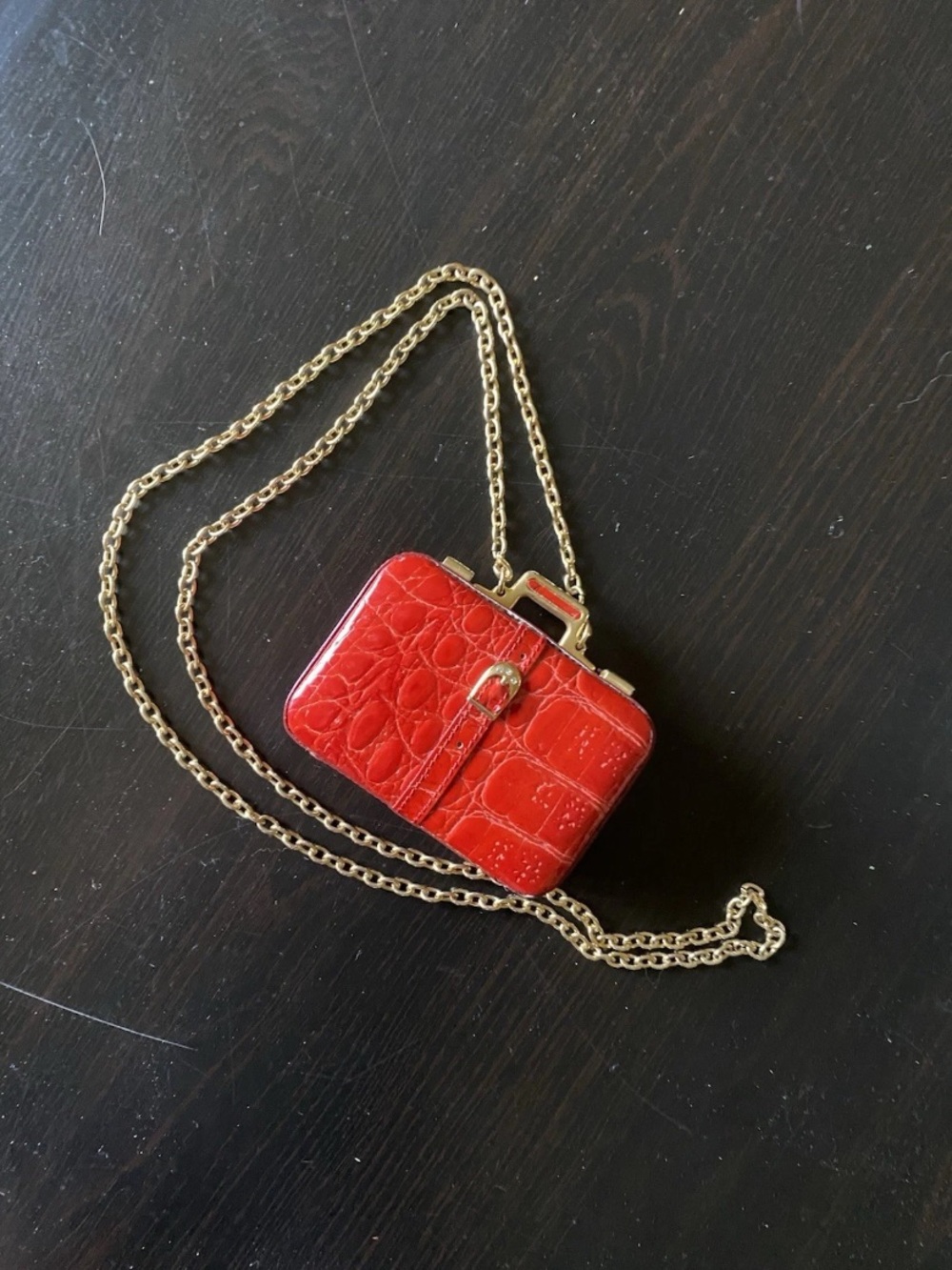 Retta Wolff Go Everywhere Bag Red Pre Owned Crocodile Designer Gold Hardware